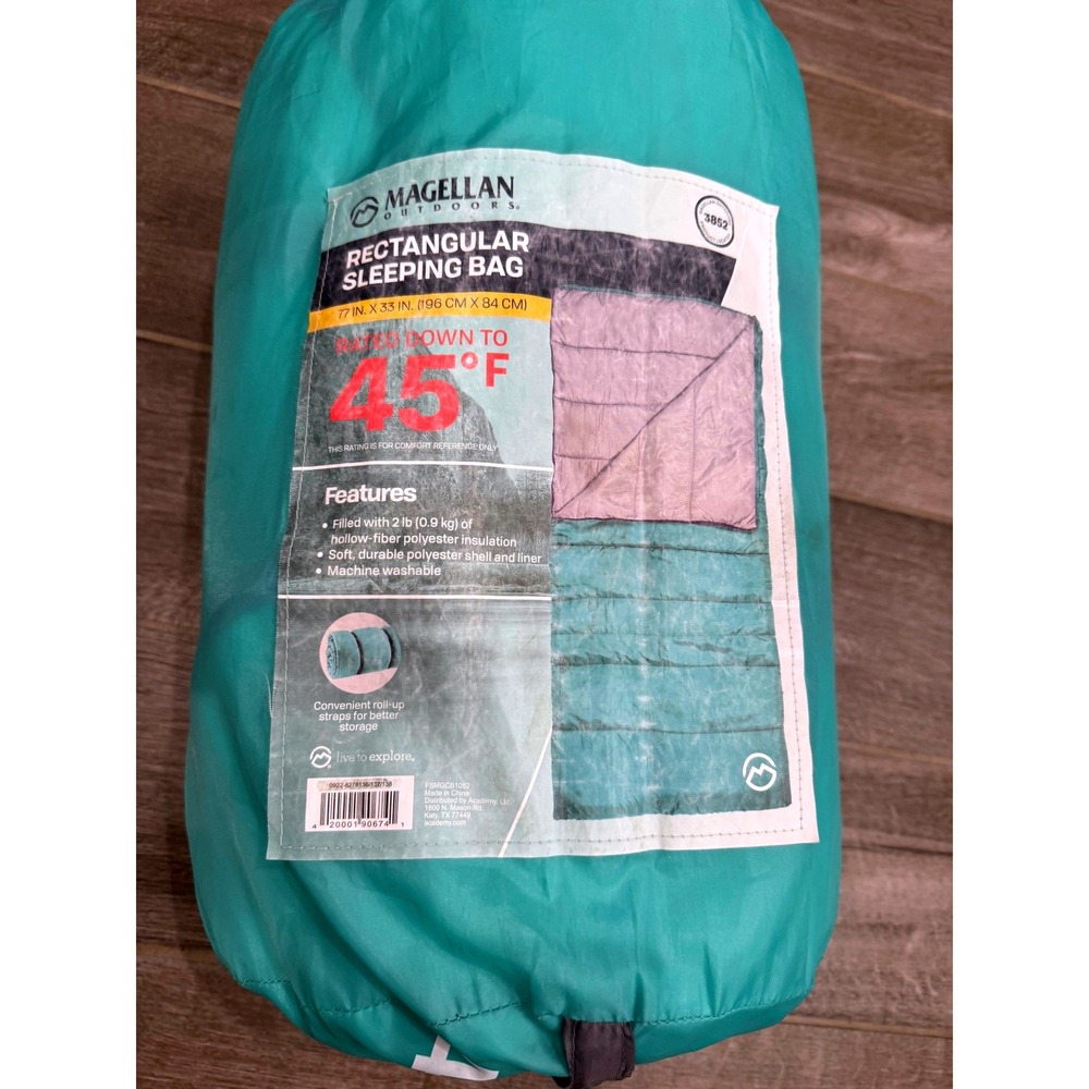 Magellan Outdoors 45°F Rectangular Sleeping Bag 77x33 Teal Camping Roll Up Carry